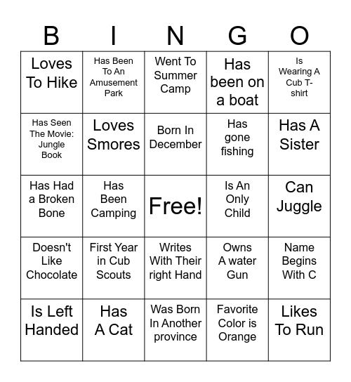 Scout "Get to know you" Bingo Card