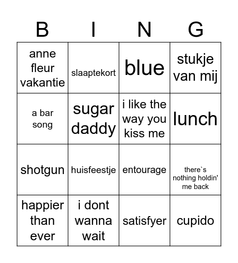 mmmuziek bingo Card