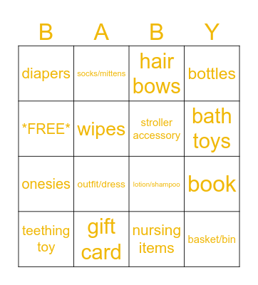 Baby Ellie Bingo Card