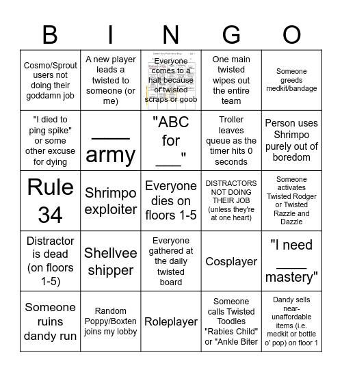 Dandy's World Public Server Bingo Card