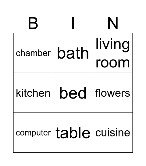 House Bingo Card