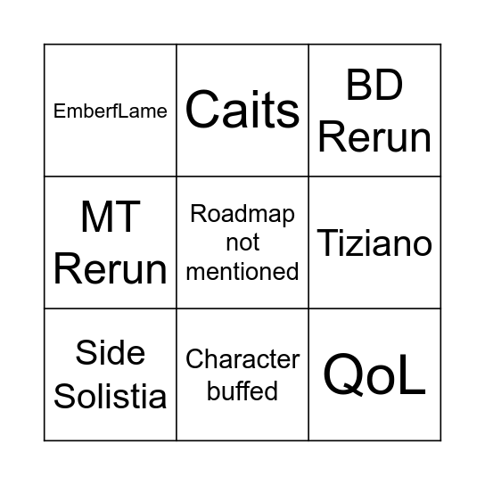 TT Bingo Card