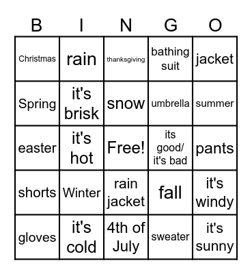 seasons bingo Card