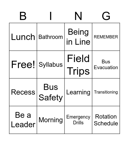 5th Grade Expectations Bingo Card