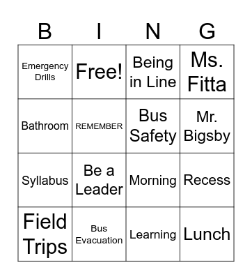 5th Grade Expectations Bingo Card