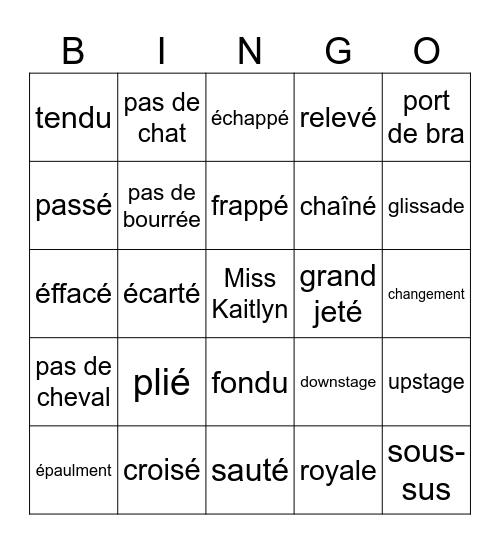 Ballet Bingo Card