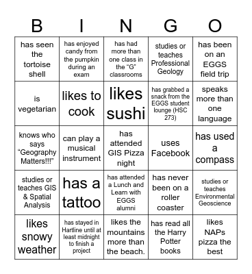EGGS Get to Know You Bingo Card