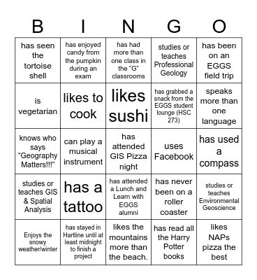 EGGS Get to Know You Bingo Card