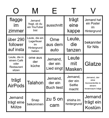 OME TV Bingo Card