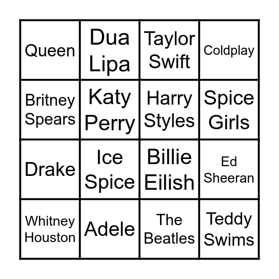 Music Bingo Card