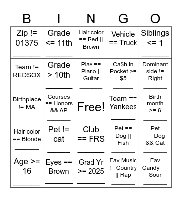 APCSP Boolean Bingo Card