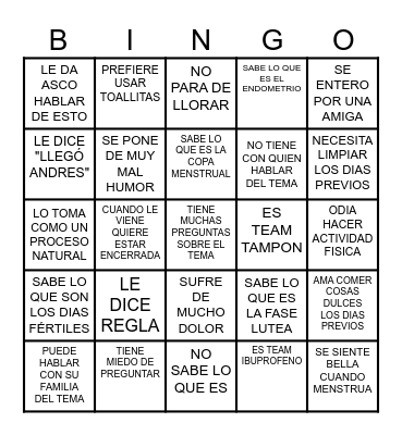 BINGO MENSTRUAL Bingo Card