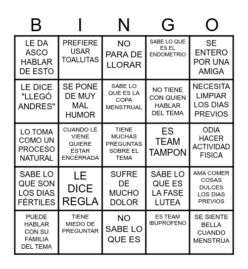 BINGO MENSTRUAL Bingo Card