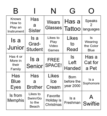"Get to Know Me" Bingo Card