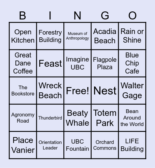 Jump Start BIngo Card