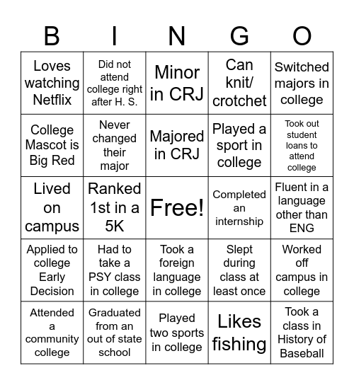 CRJU 326 Bingo Card