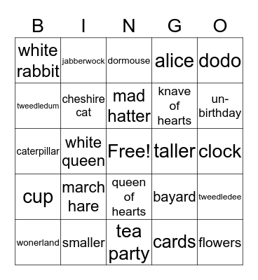 Mad Tea Party Bingo Card