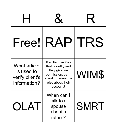 Client Verification Bingo Card