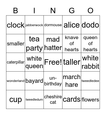 Mad Tea Party Bingo Card