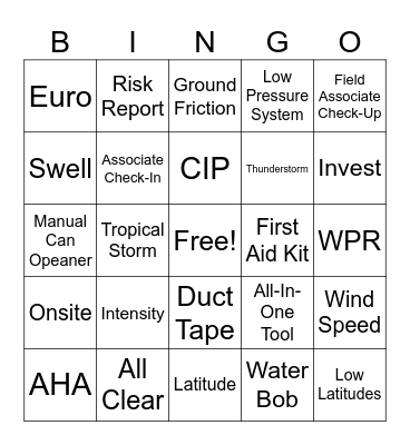 ERO Hurricane Bingo Card