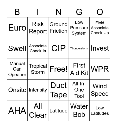 ERO Hurricane Bingo Card