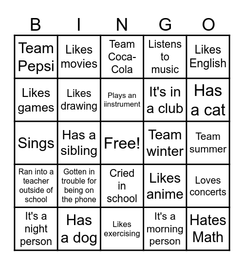 Get to know-Bingo Card