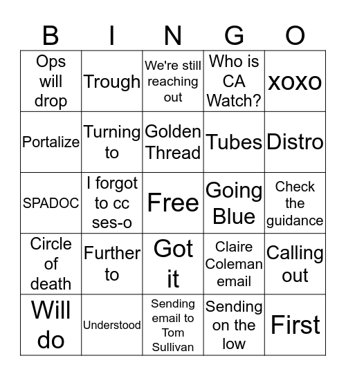 Ops BS Bingo Card