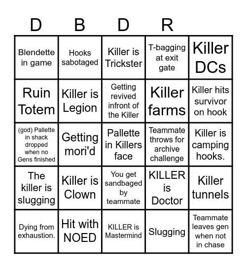 Ultimate DBD Bingo Card