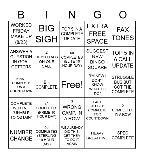 GoalGetterBingo Card