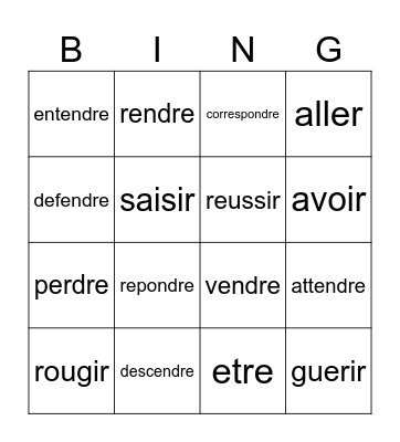 -re verbs Bingo Card