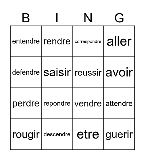 -re verbs Bingo Card