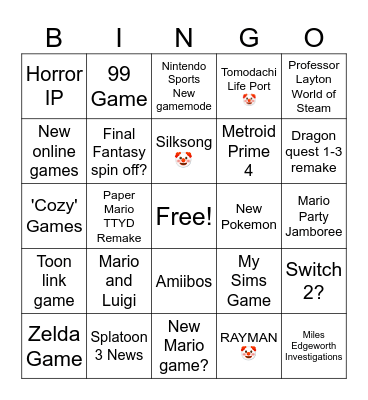 Nintendo Direct + Indie World Bingo Card