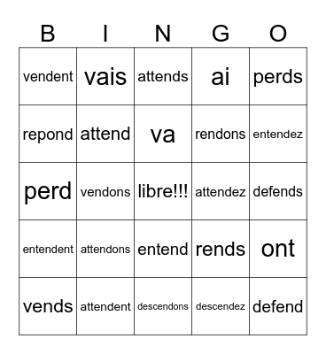 -re verbs conj. Bingo Card
