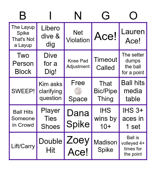 IHS Volleyball Bingo Card