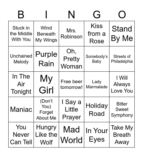 zHits from the Movies Bingo Card