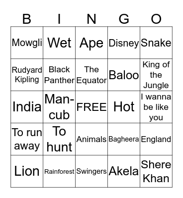 THE JUNGLE Bingo Card