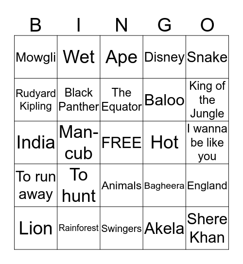 THE JUNGLE Bingo Card