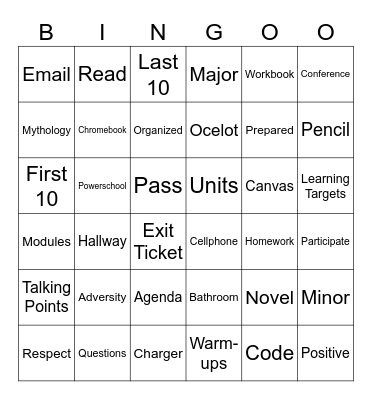Classroom Procedures Bingo Card
