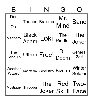 Villans Bingo Card