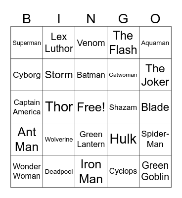 Marvel Vs. DC Bingo Card