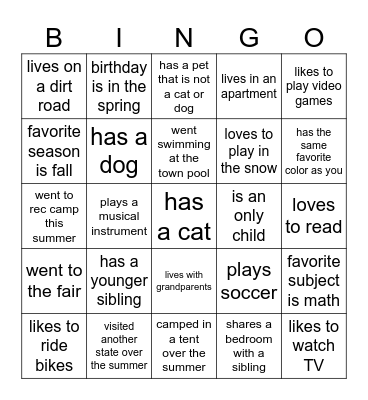 Friend Bingo- Find someone who... Bingo Card