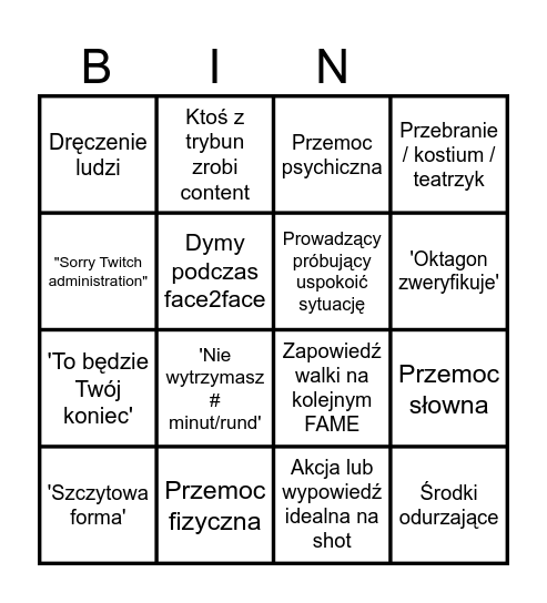 Fame Bingo Card