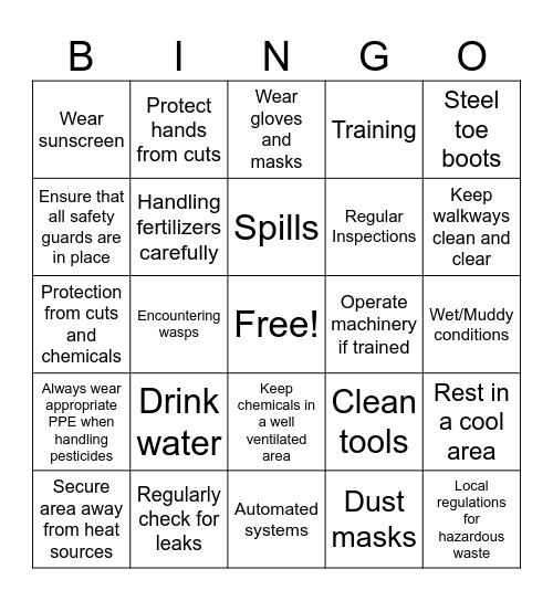 Safety Bingo Card