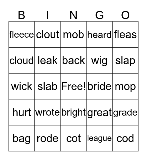 Final Consonants Different by Voicing Bingo Card