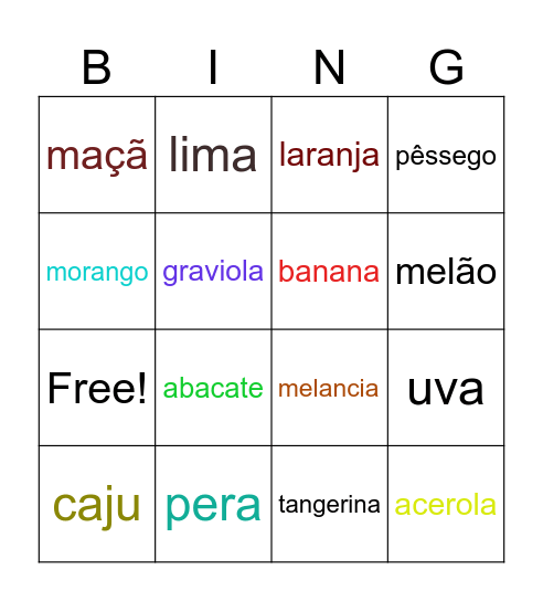 FRUTAS Bingo Card