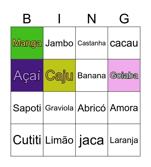 Frutas Bingo Card