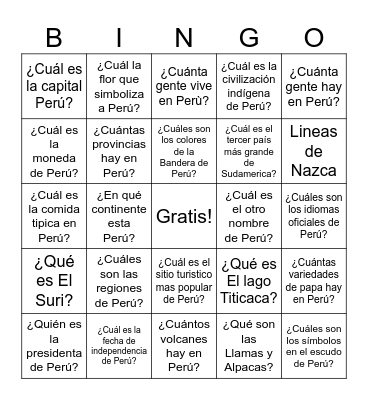 INFORMACIÓN GENERAL DE PERÚ Bingo Card