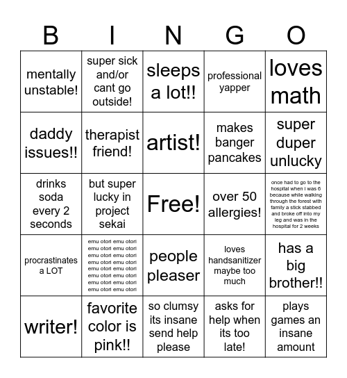 Oliver's Similarity Bingo! Bingo Card