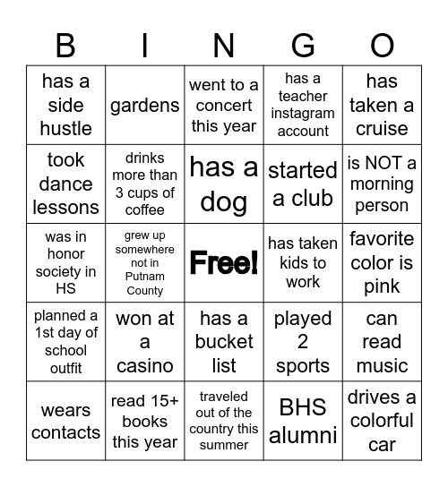 *BHS Bingo* Bingo Card