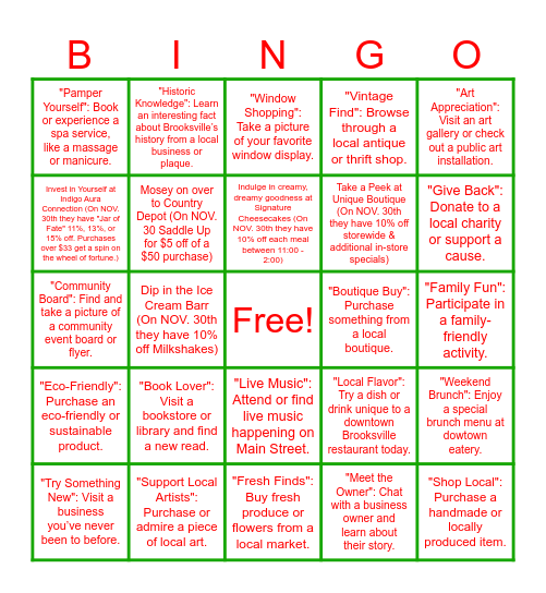 SMALL BUSINESS SATURDAY Bingo Card